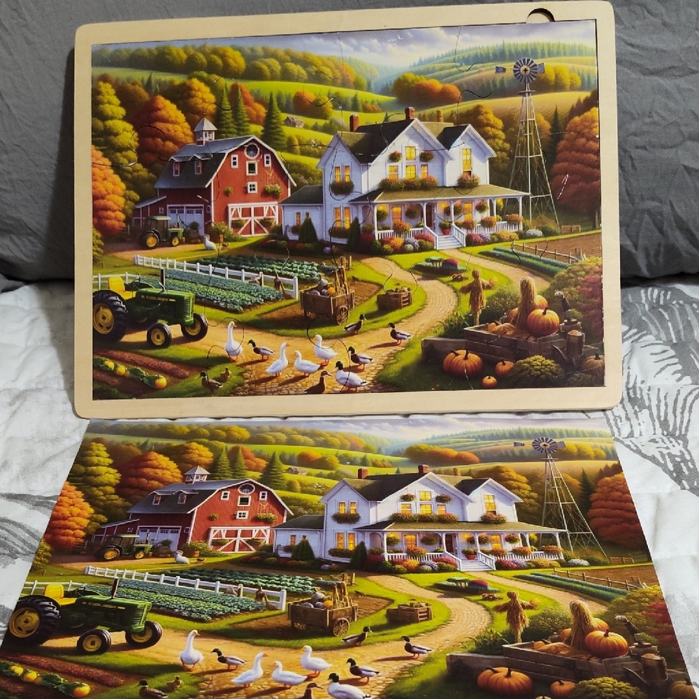 Dementia Puzzle "Farmhouse Autumn Scene" 12 Large Wooden Pieces